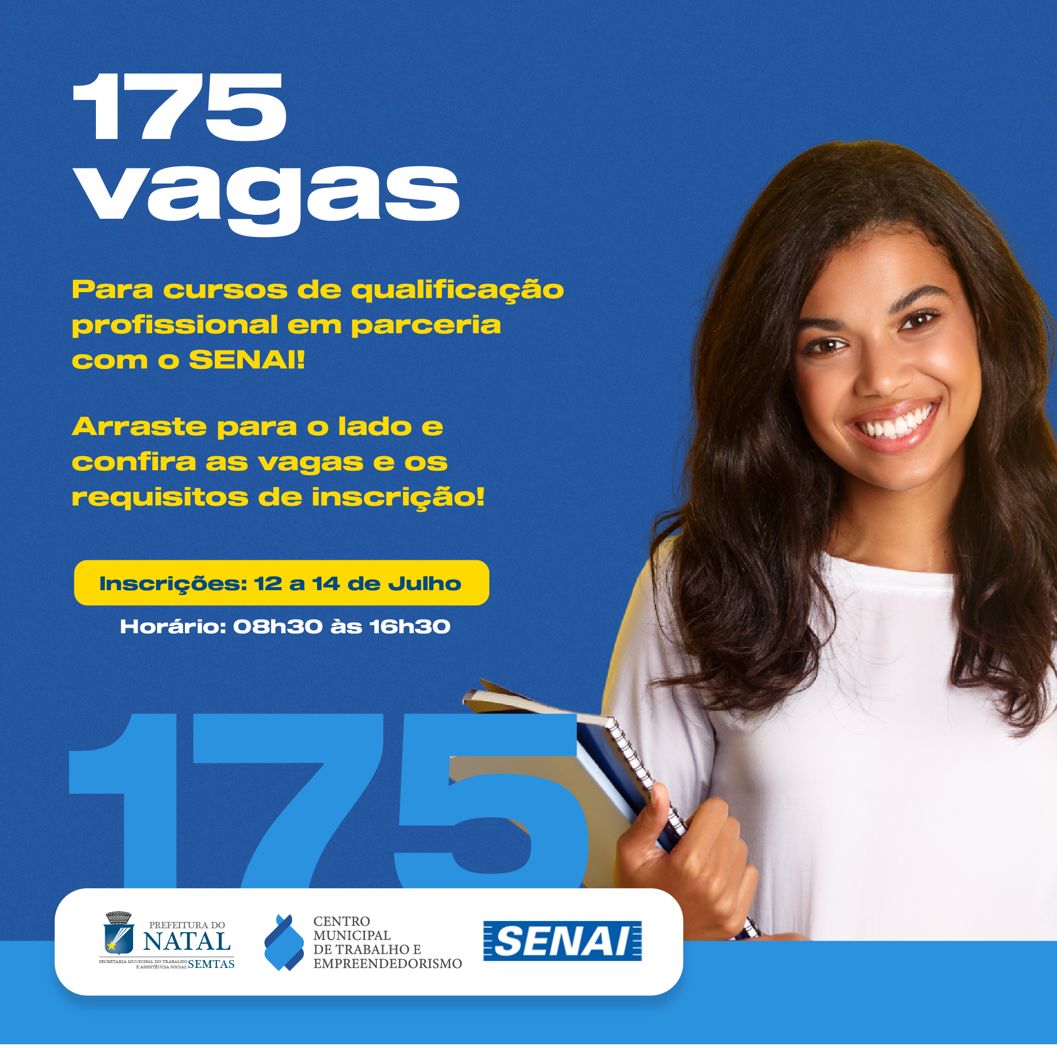 Em parceria com o Senai, Semtas abre 175 vagas em cursos de qualificação profissional